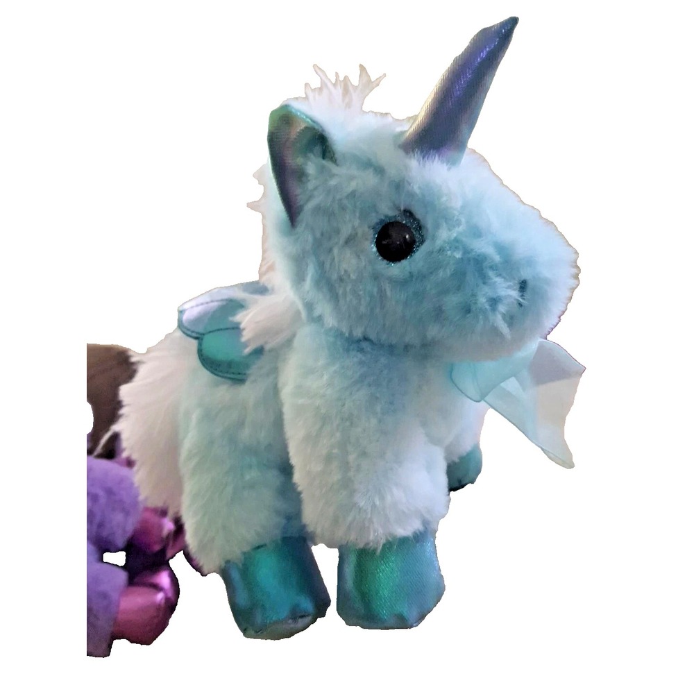 Plush 7" HOLIDAY‎ TIME Teal Unicorn PEGASUS UNICORN PLUSH glittery EYES LOVEY - Picture 5 of 7